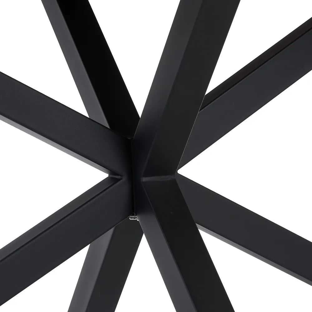 Diego Dining Table Brown-Black with wood-look MDF top and black star-shaped metal base, 160 x 90 cm