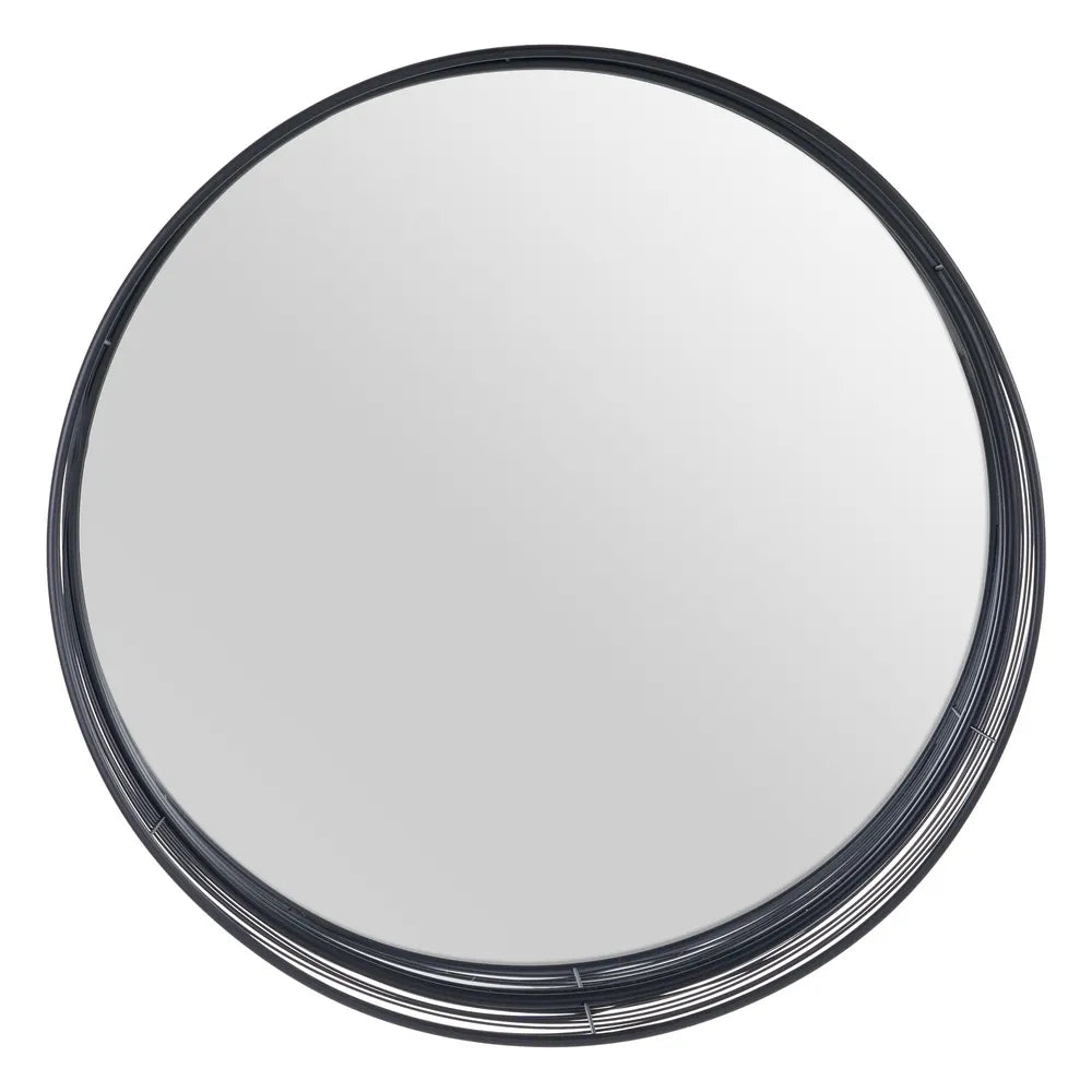 Paula black metal circular mirror in a modern decor setting