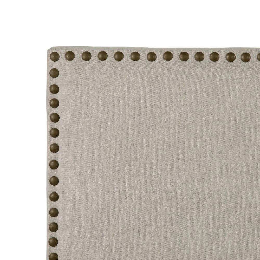 Danna headboard with greyish beige fabric and stud trim, 160 cm wide for queen beds, elegant and classic bedroom accent