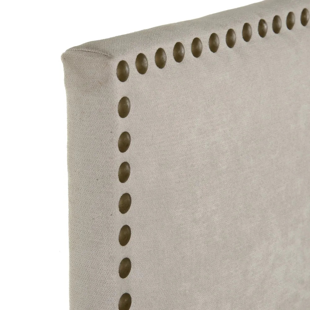 Danna headboard with greyish beige fabric and stud trim, 160 cm wide for queen beds, elegant and classic bedroom accent