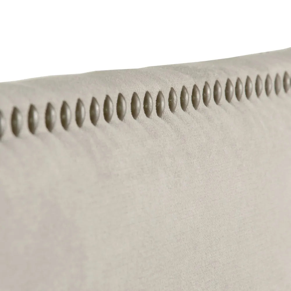 Danna headboard with greyish beige fabric and stud trim, 160 cm wide for queen beds, elegant and classic bedroom accent
