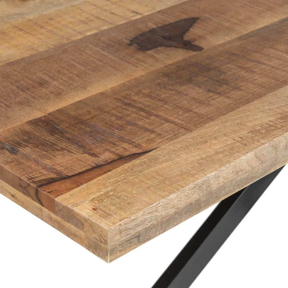 Enzo Dining Table Natural-Black with large wood top and black iron starburst base, 240 x 100 cm