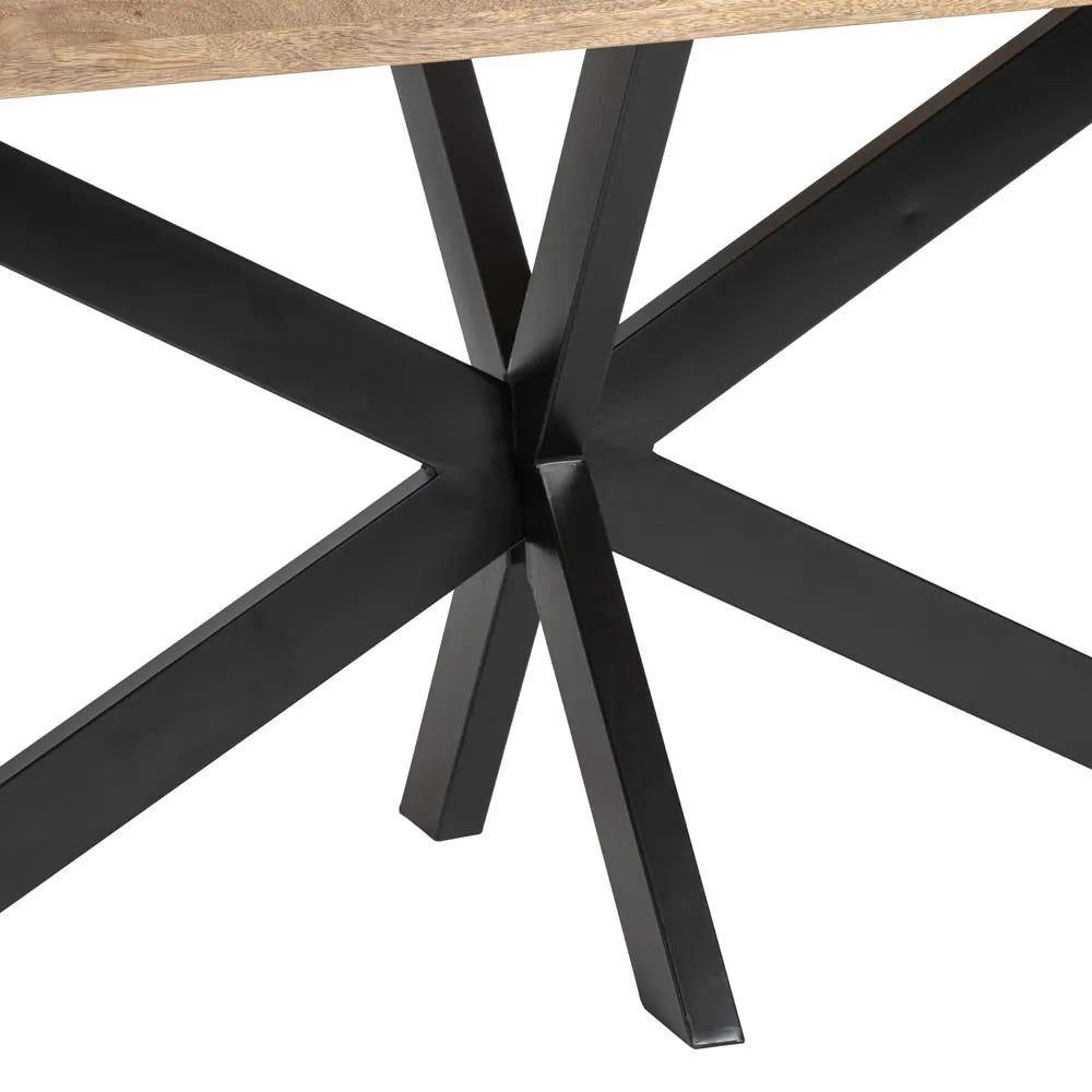 Enzo Dining Table Natural-Black with large wood top and black iron starburst base, 240 x 100 cm