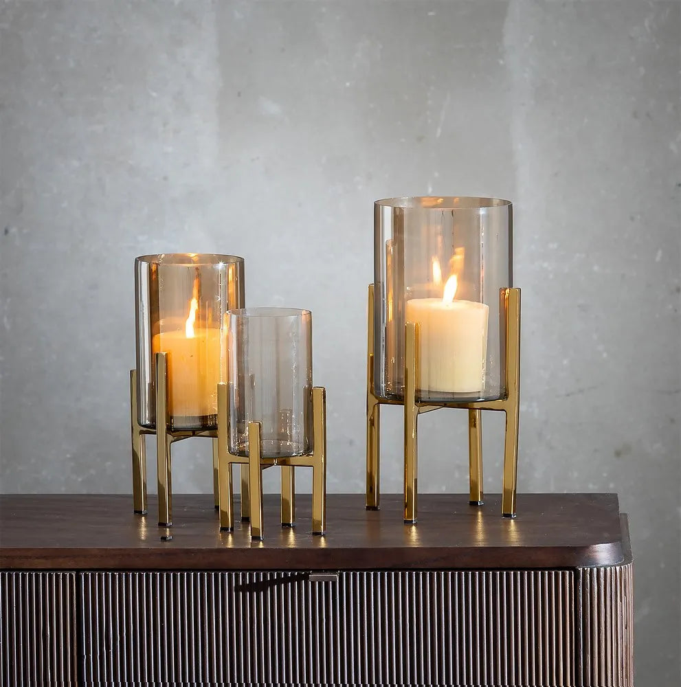Valeria gold glass-metal candle holder with sleek modern design