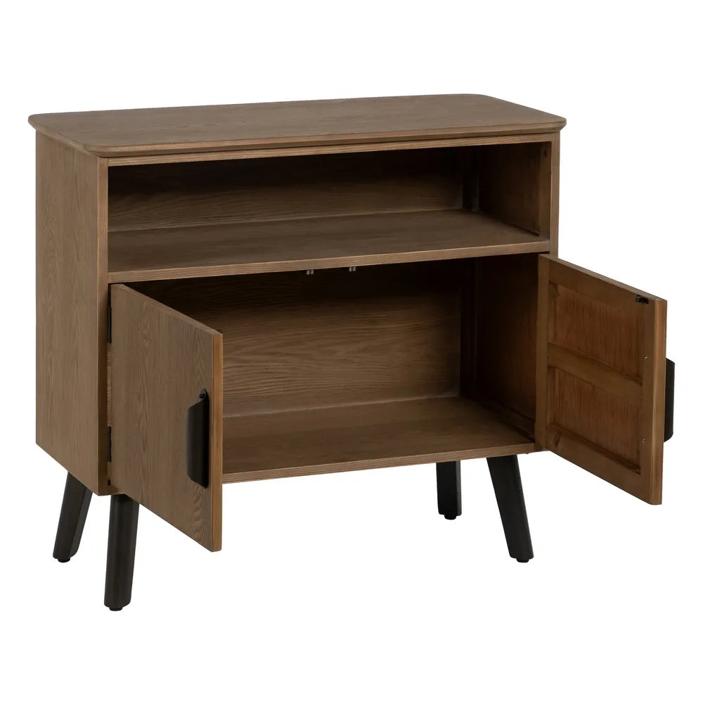 Tadhg natural wood and black metal hall console in a modern home setting
