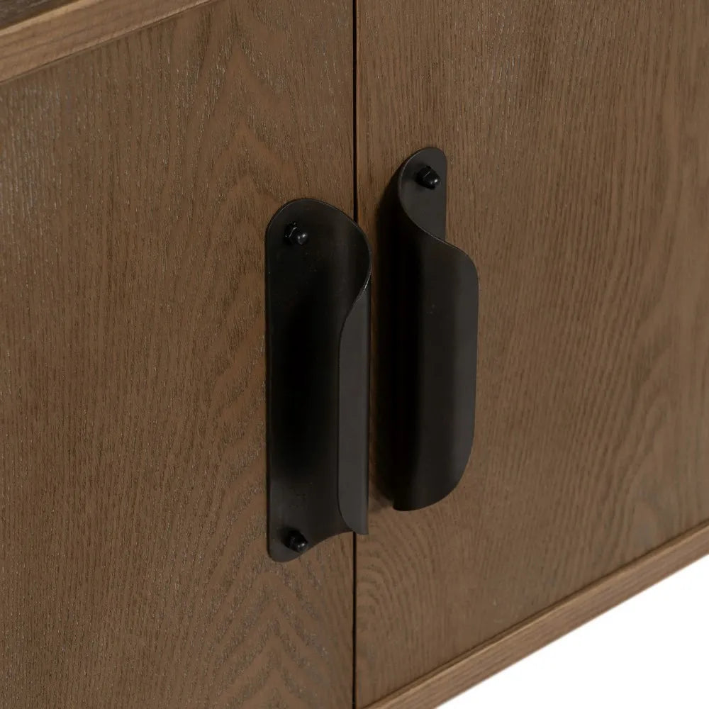 Tadhg natural wood and black metal hall console in a modern home setting
