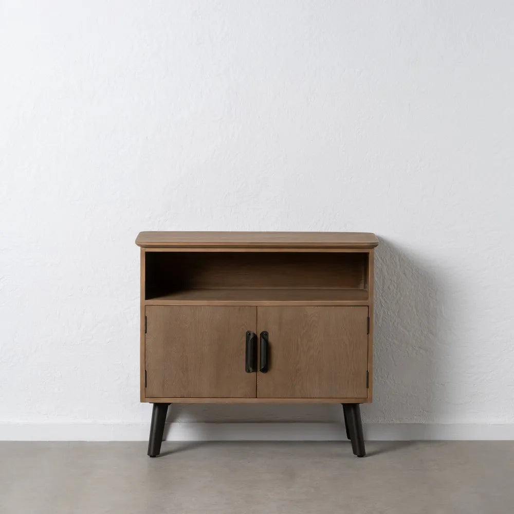 Tadhg natural wood and black metal hall console in a modern home setting