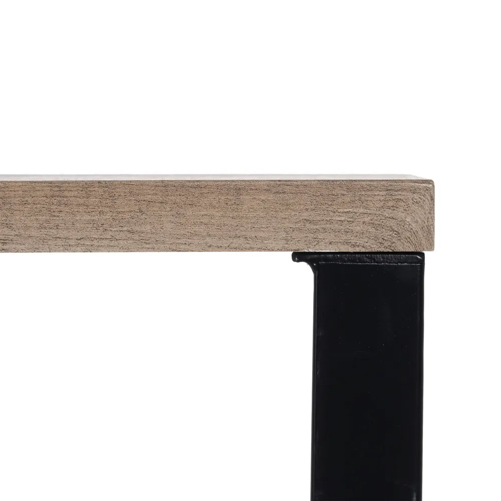 Aitana natural MDF console table with black metal legs in a modern hallway