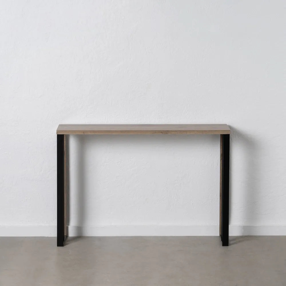 Aitana natural MDF console table with black metal legs in a modern hallway