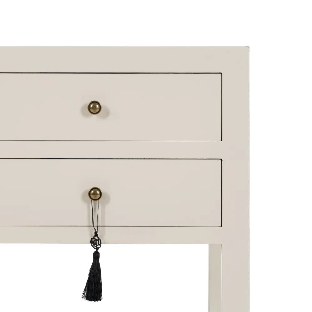 Aroa white wooden side table with 2 drawers and open shelf
