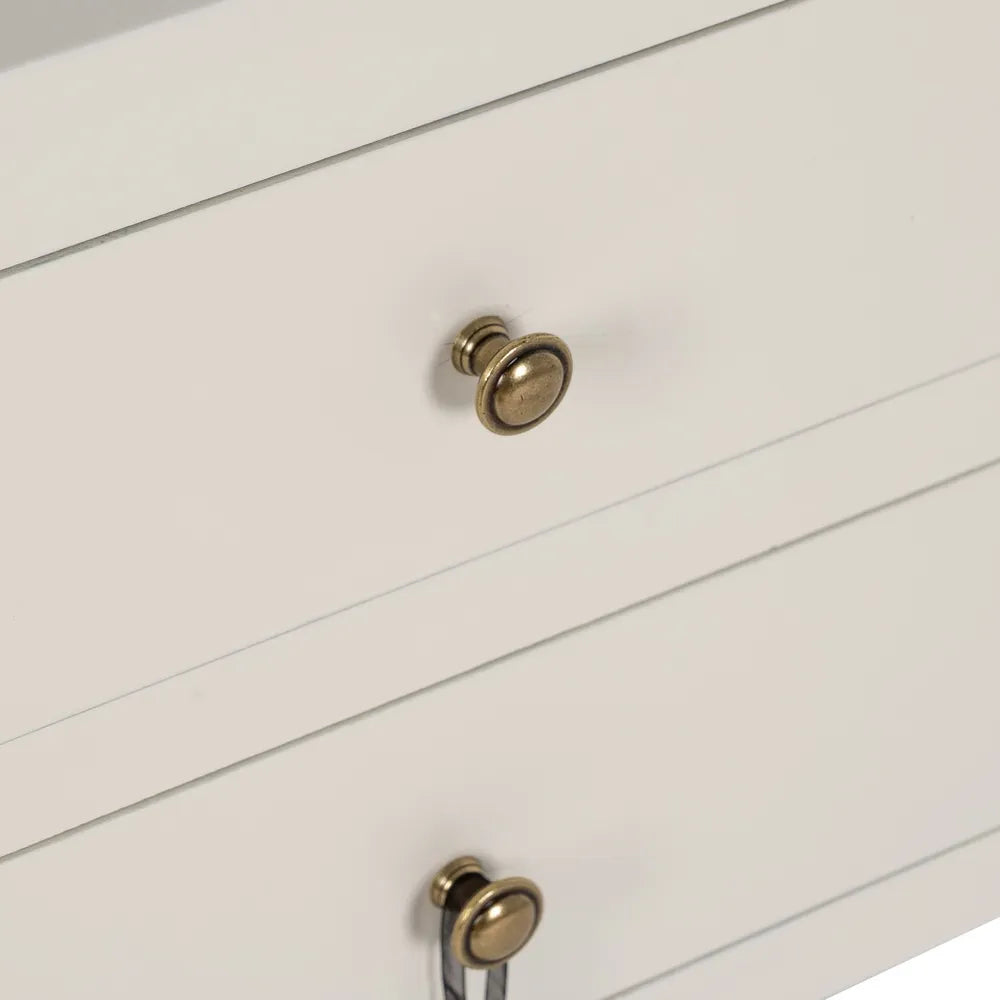 Aroa white wooden side table with 2 drawers and open shelf