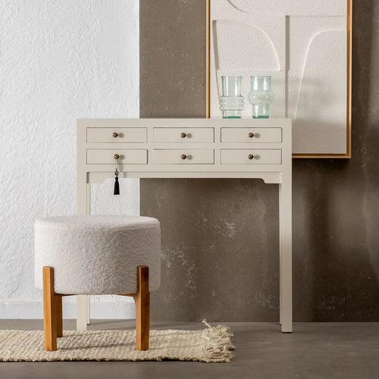 Blanca white wooden console with 6 drawers and brass handles