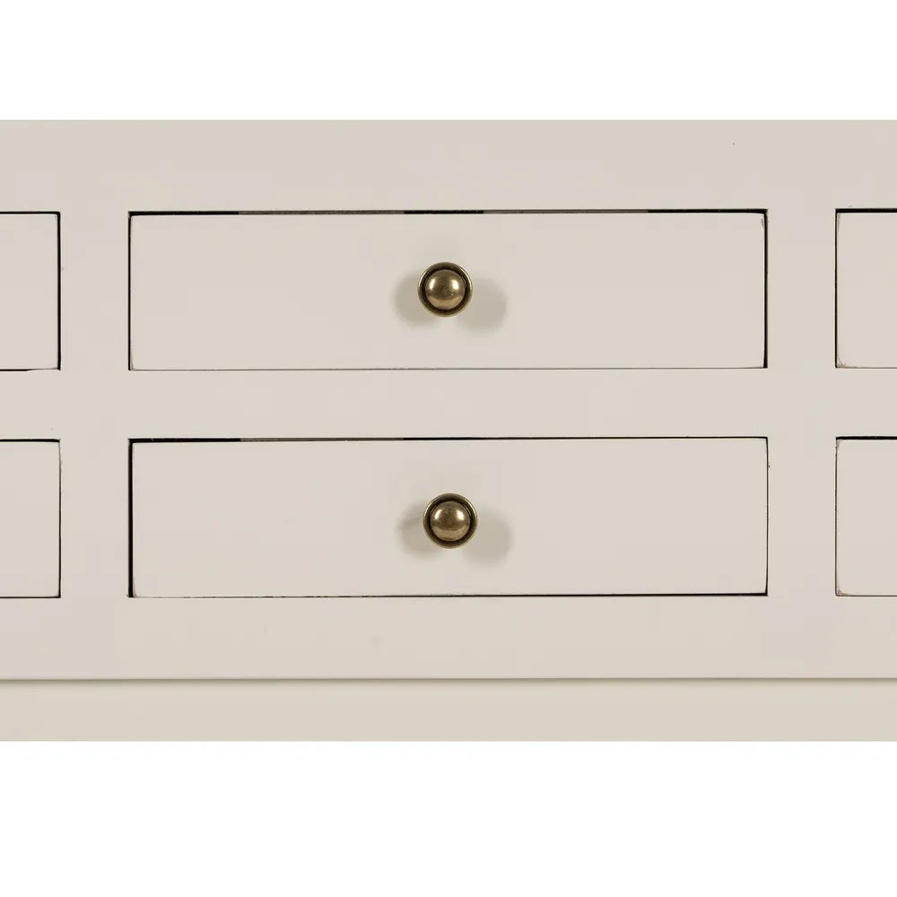 Blanca white wooden console with 6 drawers and brass handles