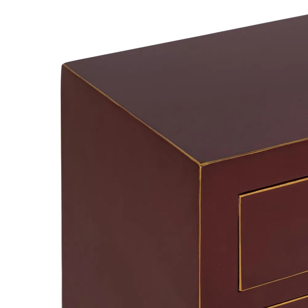 Ariadna terracotta red wooden side table with 2 drawers and lower shelf