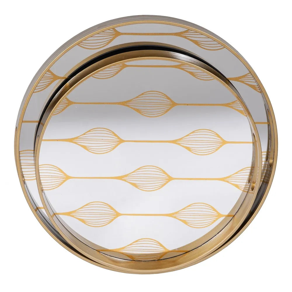 Clíodhna silver-gold mirror tray set with etched pattern for elegant decor