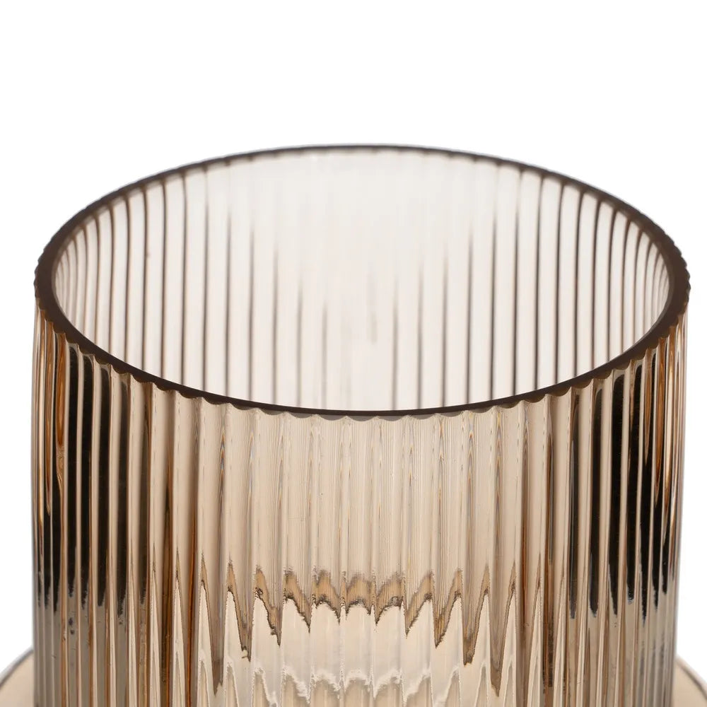 Kayleigh ridged brown glass vase, compact and elegant for home decor