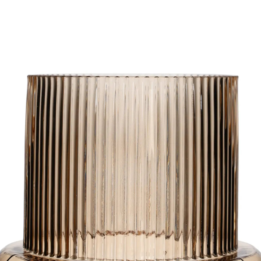Kayleigh ridged brown glass vase, compact and elegant for home decor