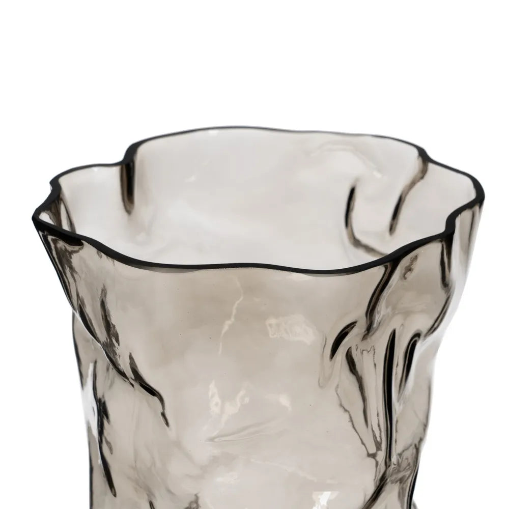 Sinead grey glass vase with a sculpted, abstract design in contemporary decor