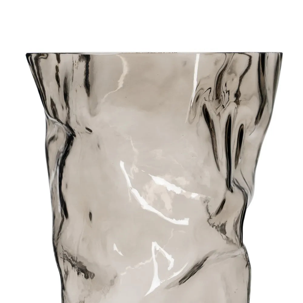 Sinead grey glass vase with a sculpted, abstract design in contemporary decor