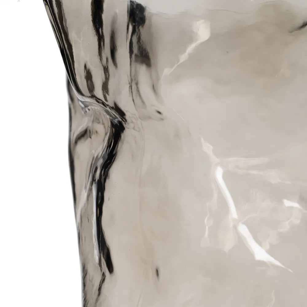 Sinead grey glass vase with a sculpted, abstract design in contemporary decor