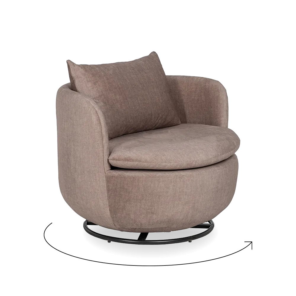 AXEL taupe old fabric revolving armchair with cushioned seat from AK Interior Living