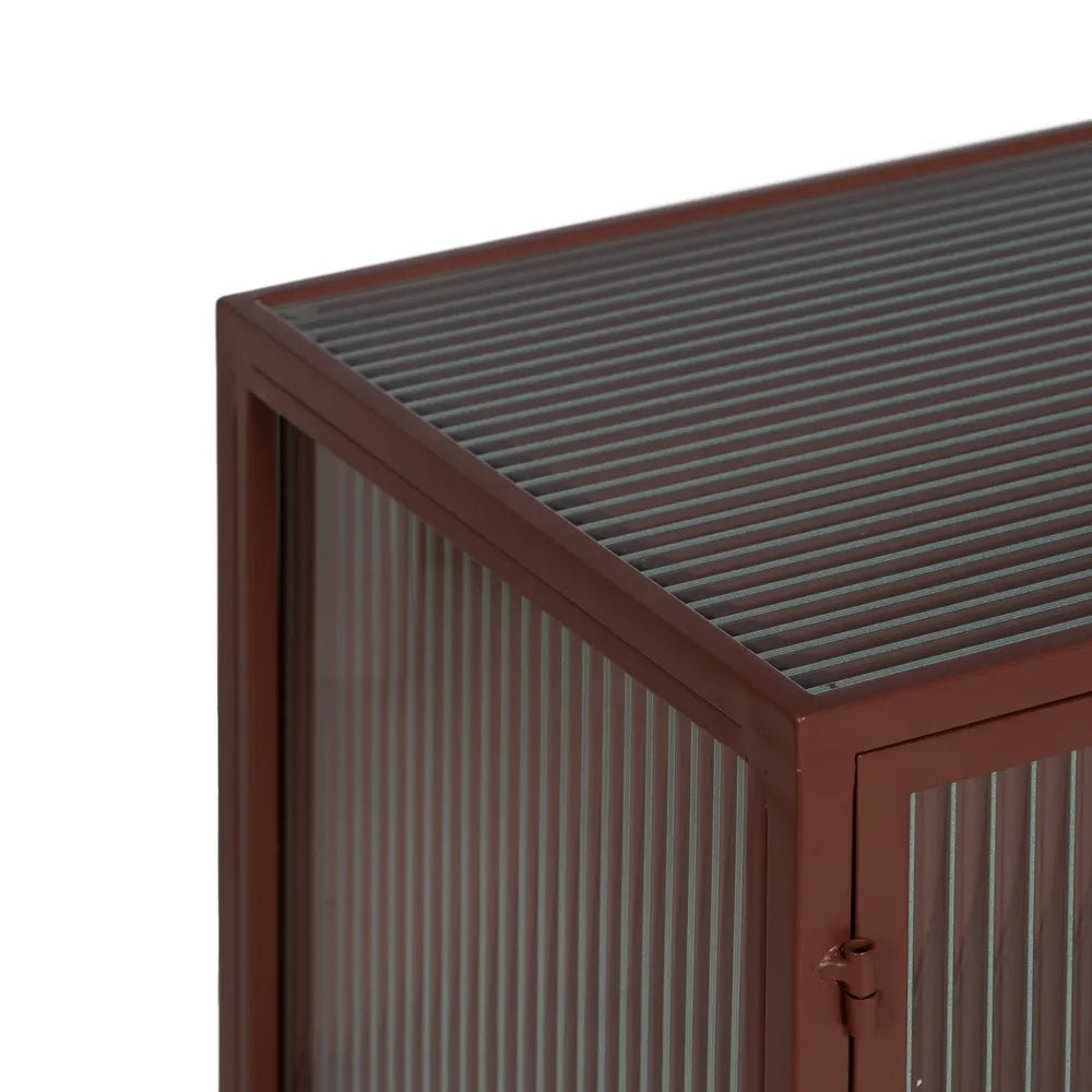 Manuel buffet with tile-colored metal frame and ribbed glass doors in a modern interior