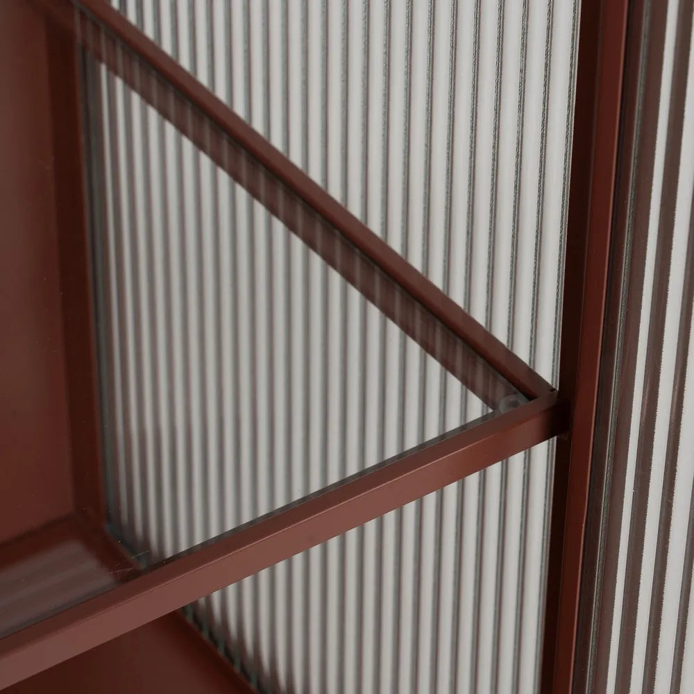 Manuel buffet with tile-colored metal frame and ribbed glass doors in a modern interior