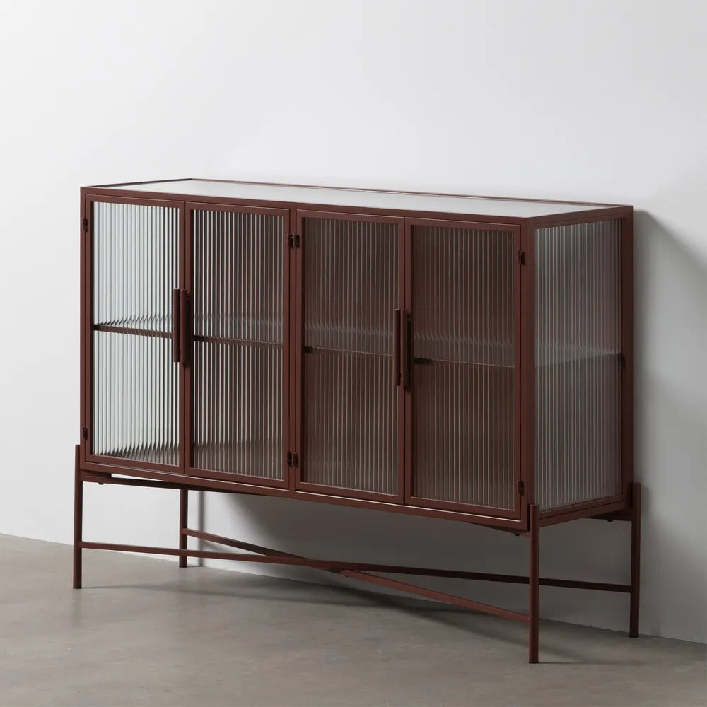 Manuel buffet with tile-colored metal frame and ribbed glass doors in a modern interior
