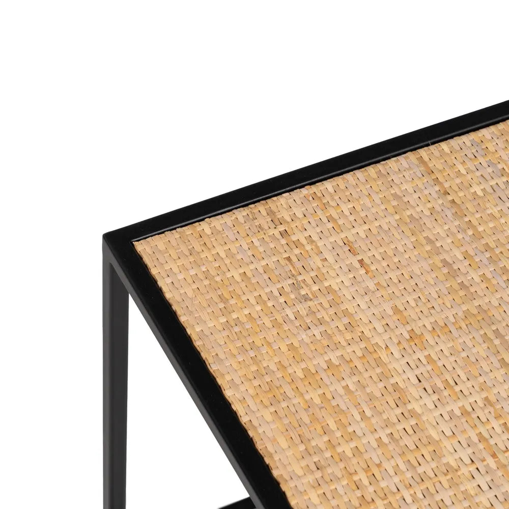Declan set of three nesting coffee tables in natural wood and black metal