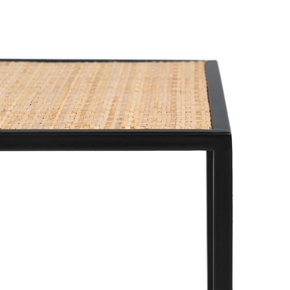 Declan set of three nesting coffee tables in natural wood and black metal