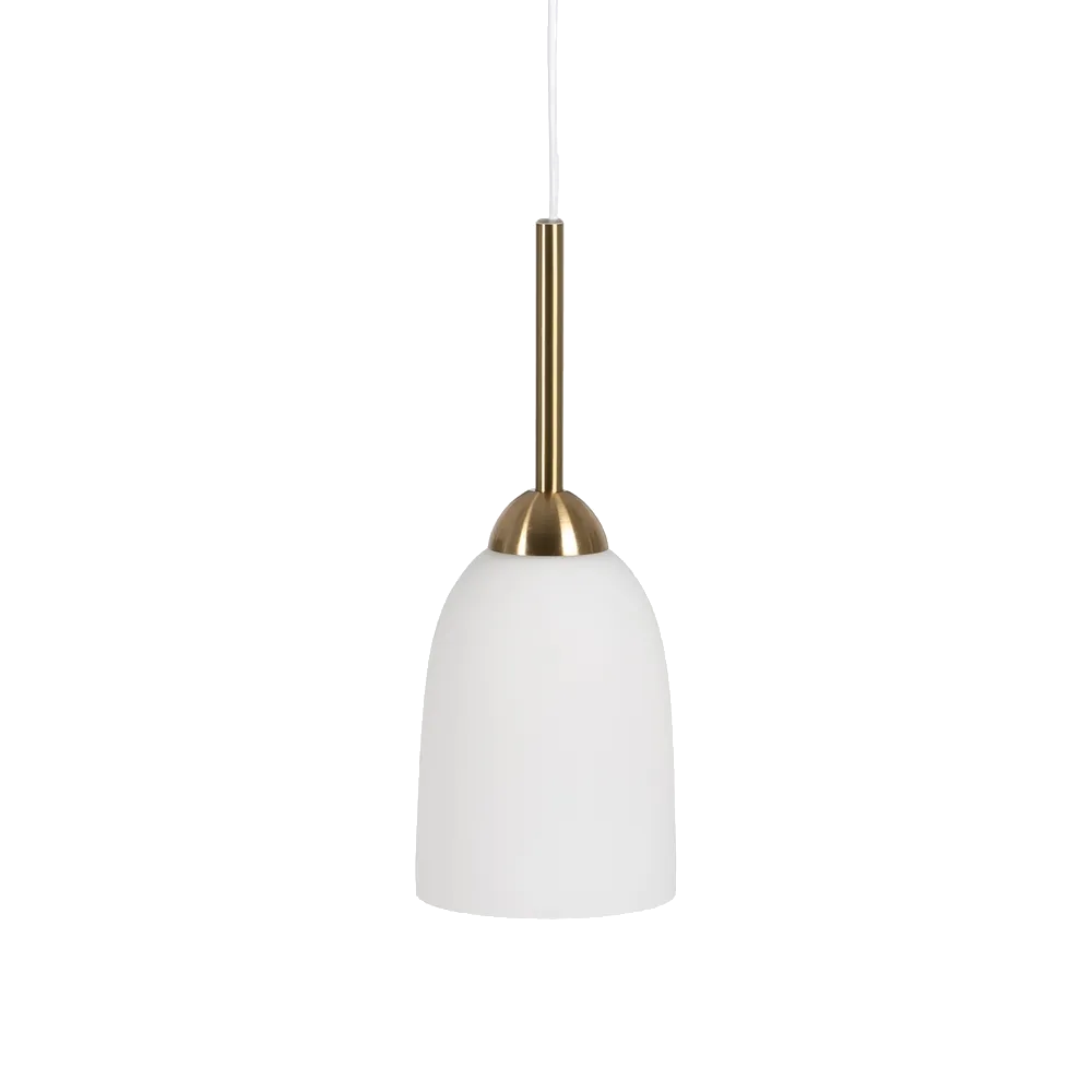 Aurora ceiling lamp with white glass shade and gold metal detail by AK Interior Living.