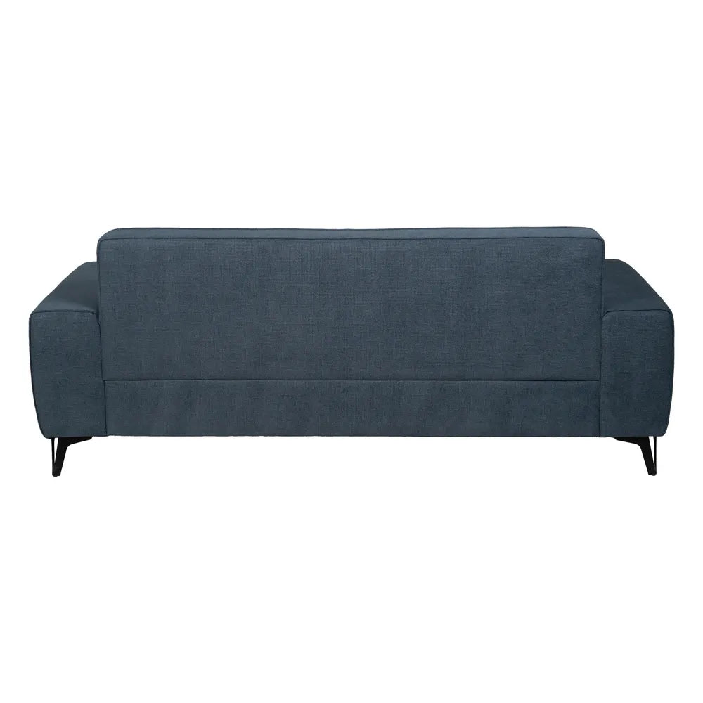 Gorka 3 Seater Sofa Blue Fabric-Metal with wide armrests, deep blue upholstery, and slim metal legs, 220 cm