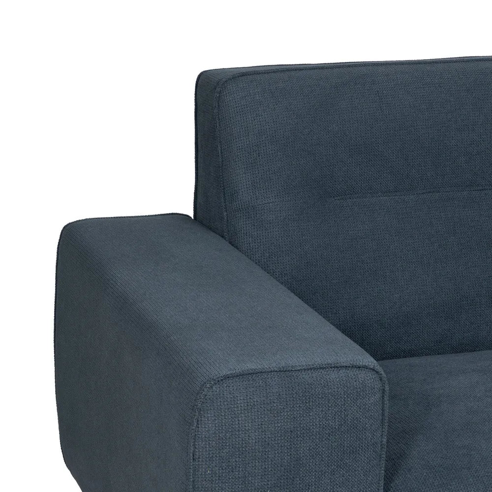 Gorka 3 Seater Sofa Blue Fabric-Metal with wide armrests, deep blue upholstery, and slim metal legs, 220 cm