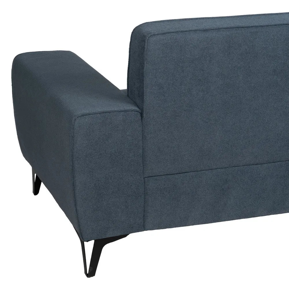 Gorka 3 Seater Sofa Blue Fabric-Metal with wide armrests, deep blue upholstery, and slim metal legs, 220 cm