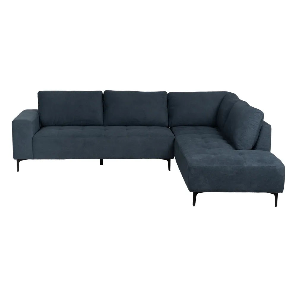 Mario Right Chaise Longue Sofa Blue with deep seats, L-shape design, and slim black legs