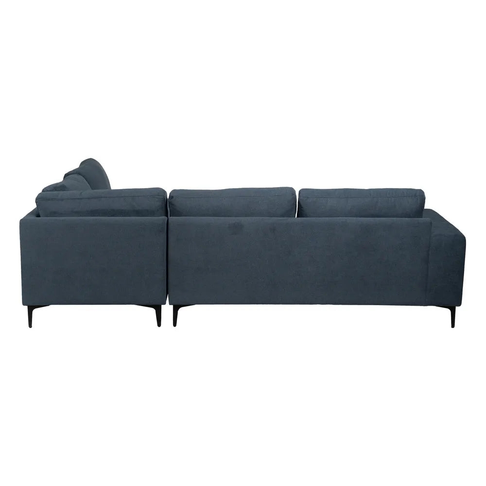 Mario Right Chaise Longue Sofa Blue with deep seats, L-shape design, and slim black legs