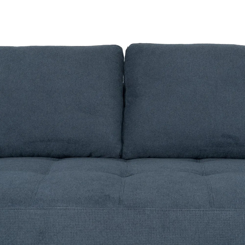 Mario Right Chaise Longue Sofa Blue with deep seats, L-shape design, and slim black legs