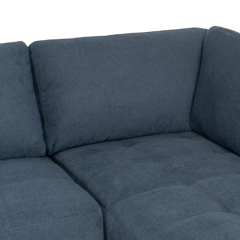 Mario Right Chaise Longue Sofa Blue with deep seats, L-shape design, and slim black legs