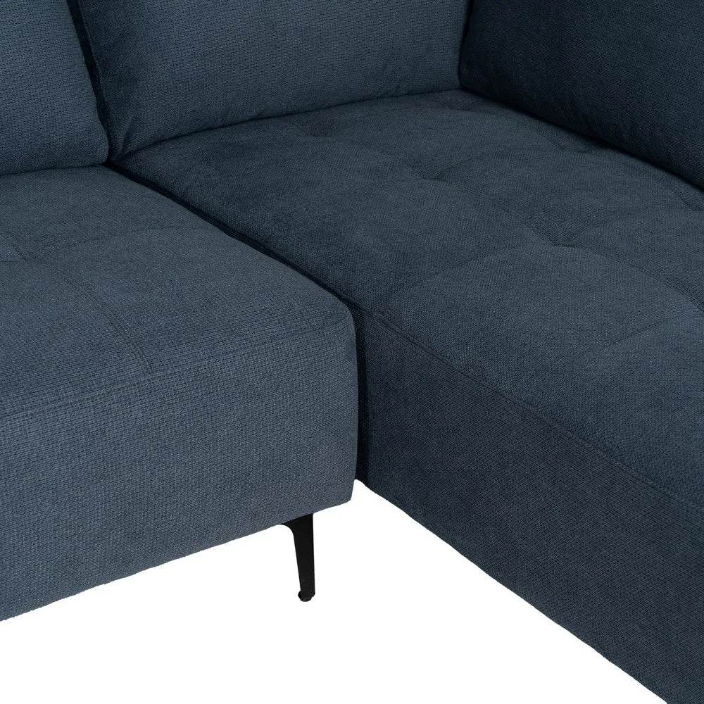 Mario Right Chaise Longue Sofa Blue with deep seats, L-shape design, and slim black legs