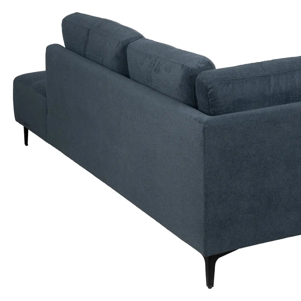 Mario Right Chaise Longue Sofa Blue with deep seats, L-shape design, and slim black legs