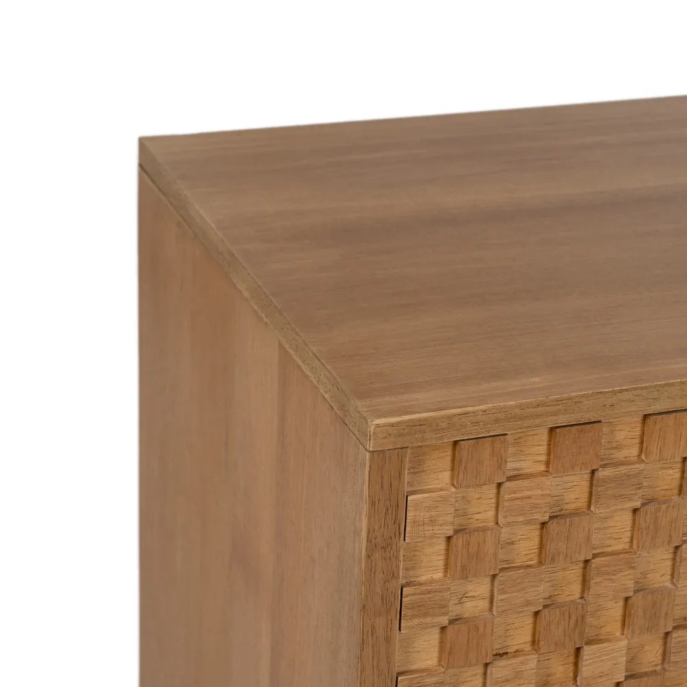 Daniel TV cabinet with natural MDF-wood and woven doors on black metal base