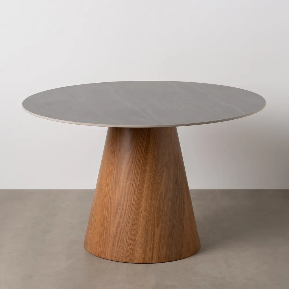 Antonio Dining Table Black-Brown with ceramic top and wood base, 120 cm round modern design