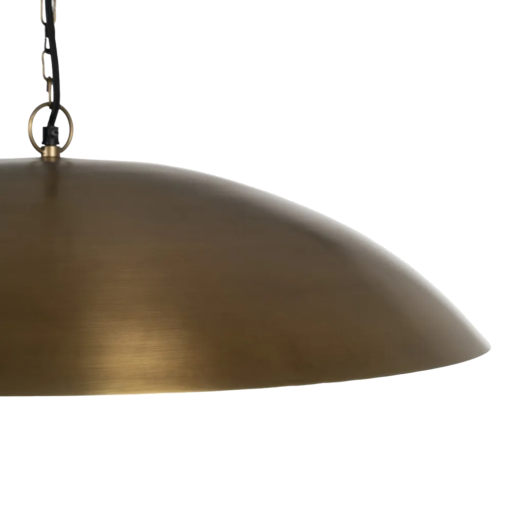 Solara pendant light in antique brass dome design with chain suspension by AK Interior Living.