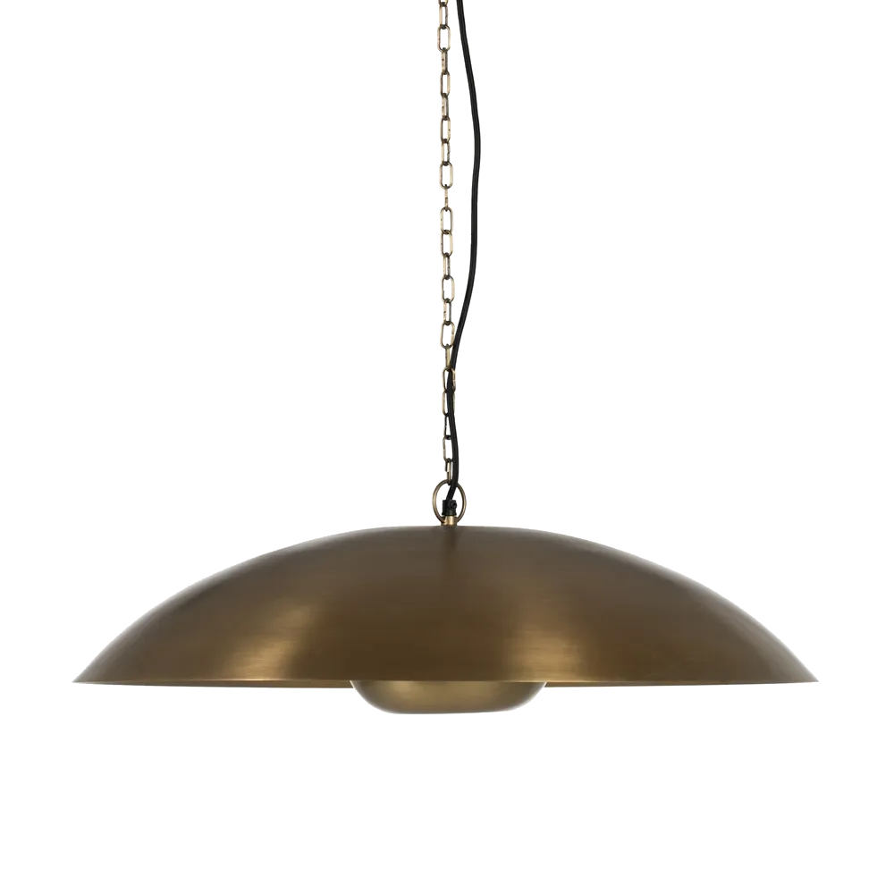 Solara pendant light in antique brass dome design with chain suspension by AK Interior Living.