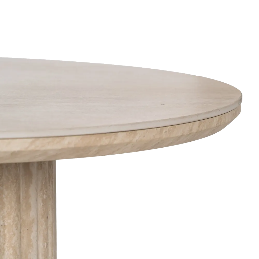 Verona travertine coffee table with oval top and fluted twin base. Elegant natural stone design for modern living rooms. By AK Interior Living.