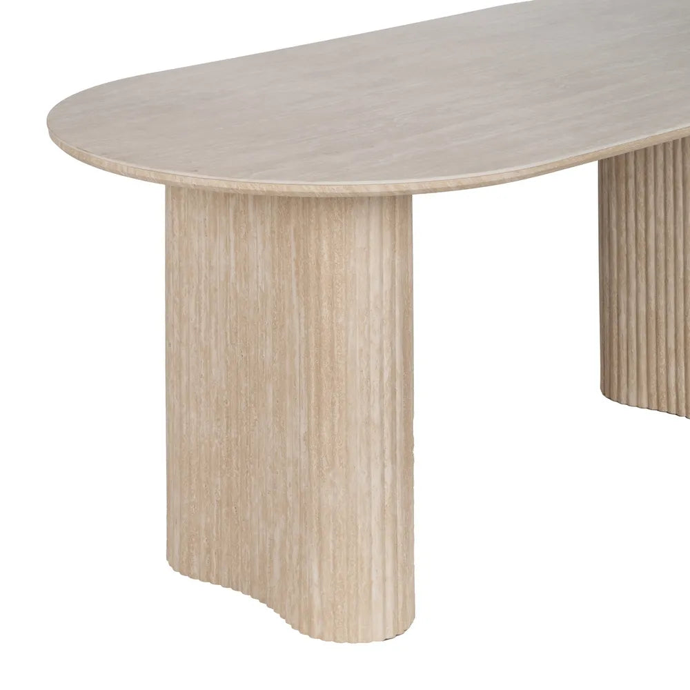 Bruno Dining Table Stone Beige with oval top and fluted legs in modern beige MDF finish, 180 cm
