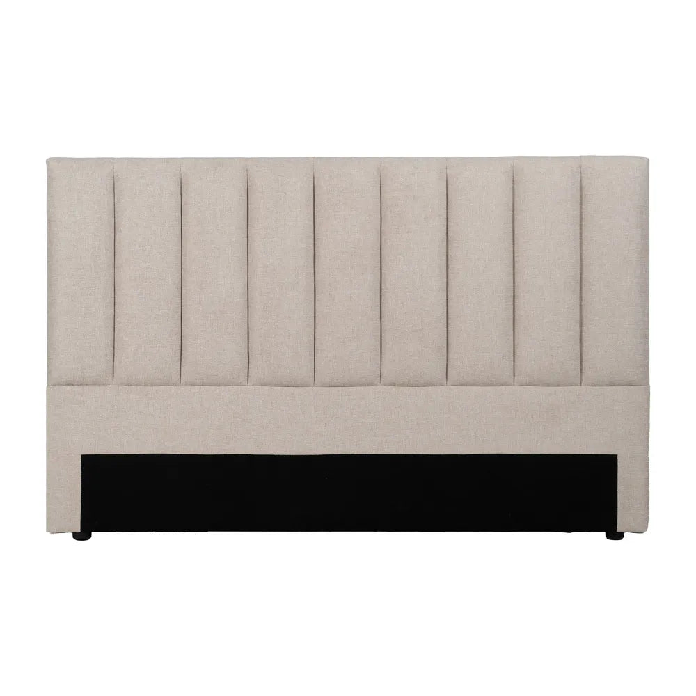 Xavier beige fabric headboard with vertical panels and black base, 160 cm wide for double or queen-sized beds
