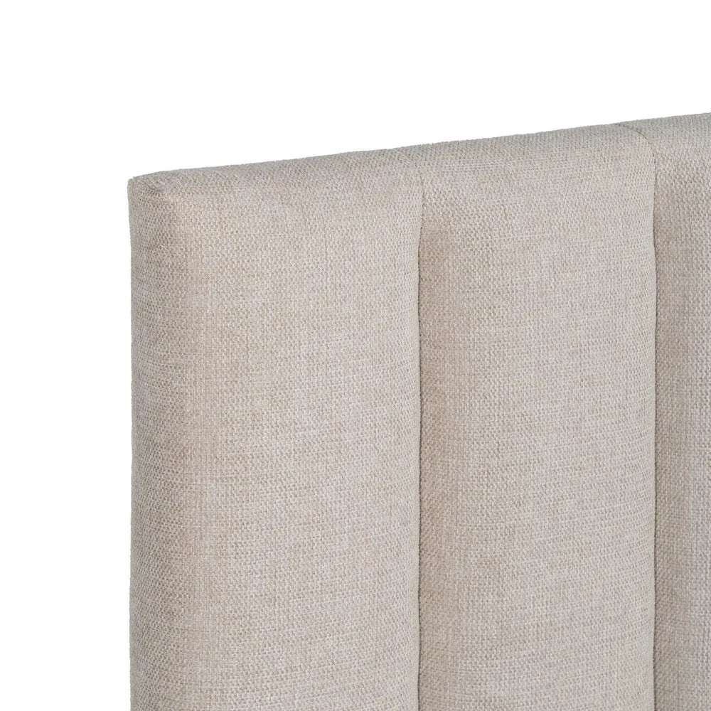 Xavier beige fabric headboard with vertical panels and black base, 160 cm wide for double or queen-sized beds