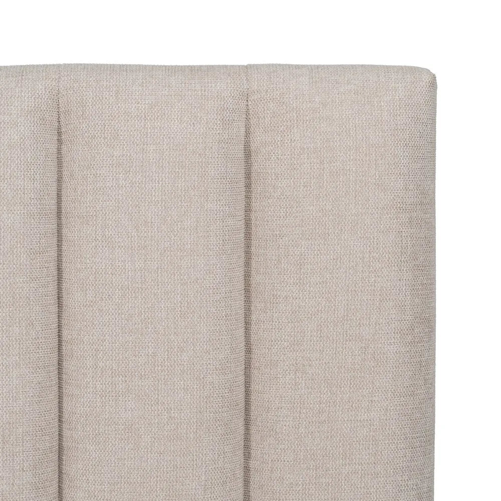 Xavier beige fabric headboard with vertical panels and black base, 160 cm wide for double or queen-sized beds