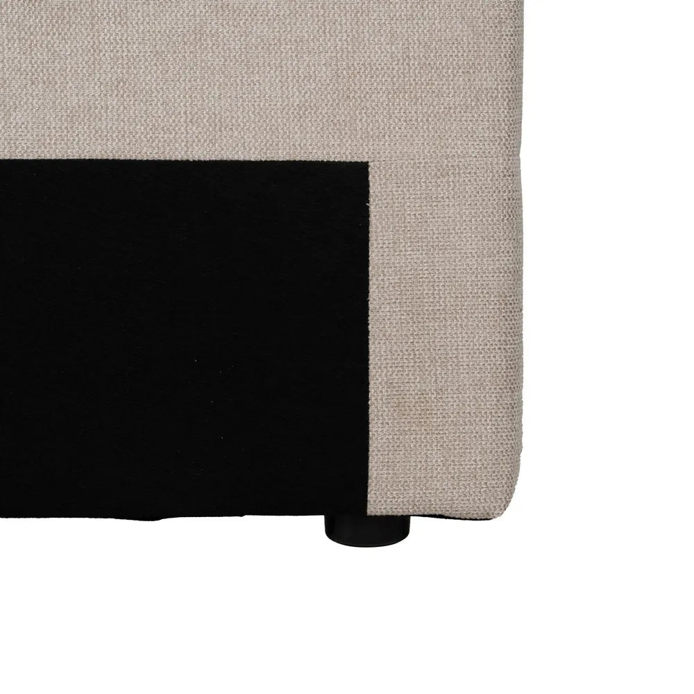 Xavier beige fabric headboard with vertical panels and black base, 160 cm wide for double or queen-sized beds